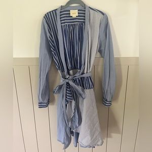 Anthropologie Maeve Blue Stripe Top Belted Handkerchief Bottom